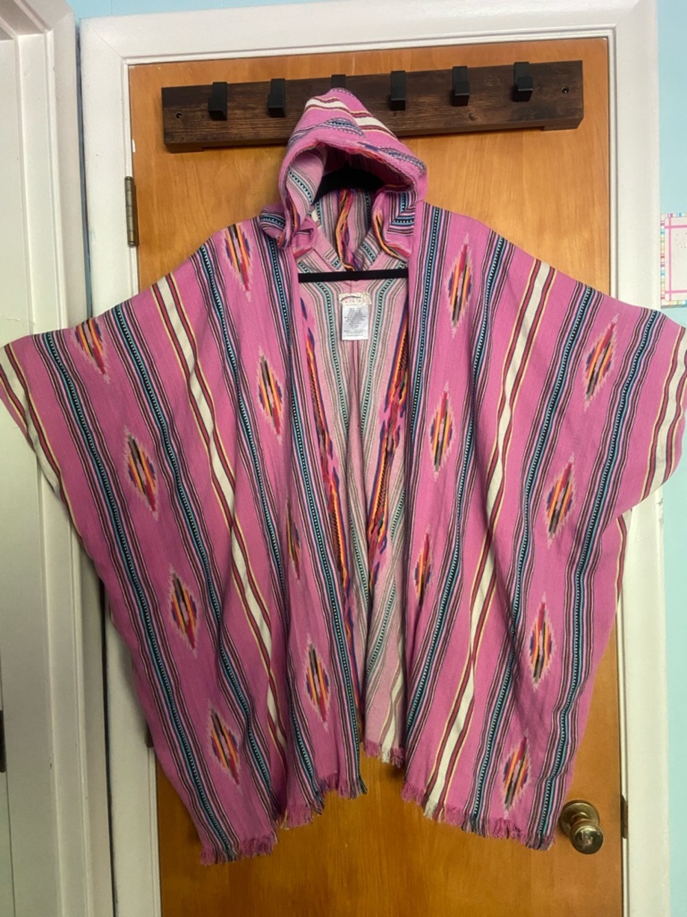 Free People One-Size Pink Hooded Serape-Style Poncho